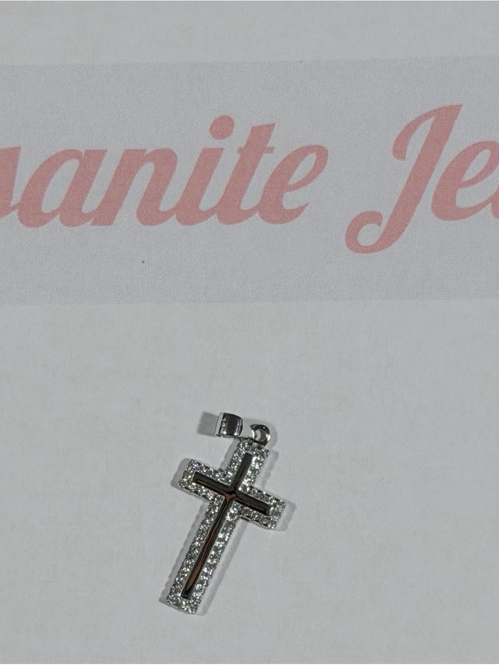 925 Silver Cross Pendant with Moissanite Stones - Unbranded